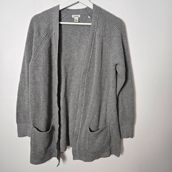 L.L. Bean Women's Size M Organic Cotton Blend Donegal Sweater Open Cardigan Gray - Picture 1 of 8